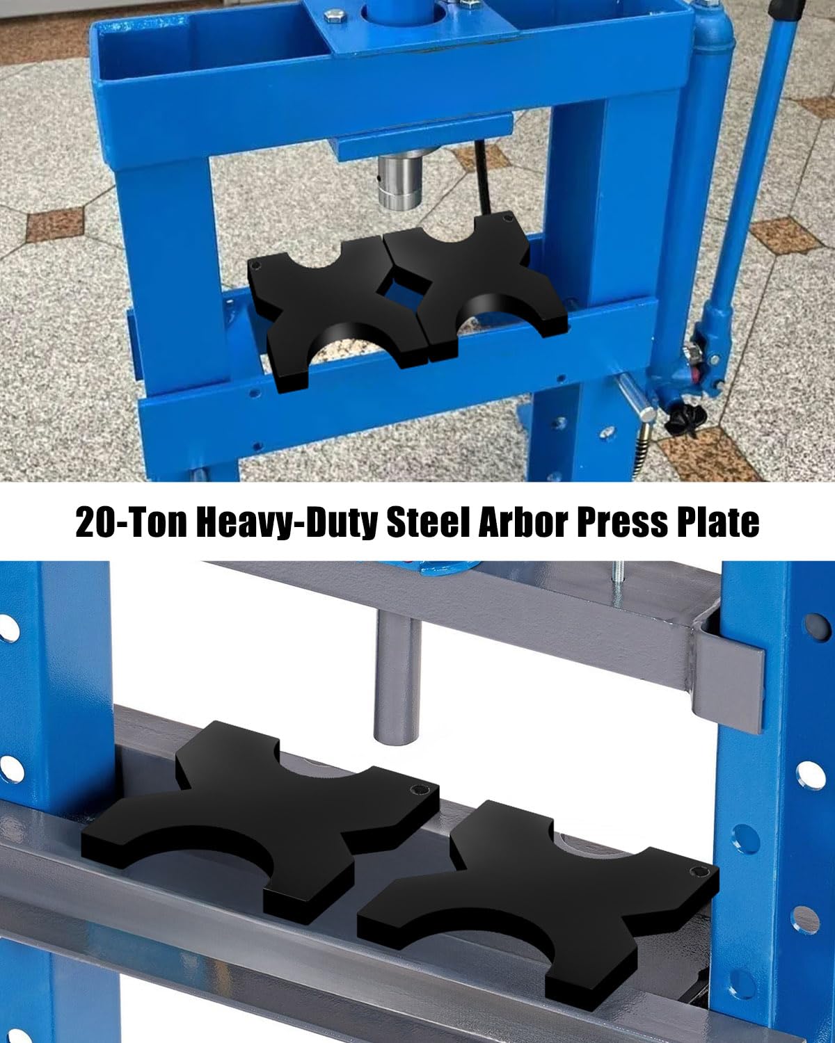 Arbor Press Plate, 1"x 5"x 5" Heavy-Duty Steel Hydraulic Press Plates with 4-Notch H-Frame for Even Pressure Distribution, Compatible with 20-Ton Press Machines