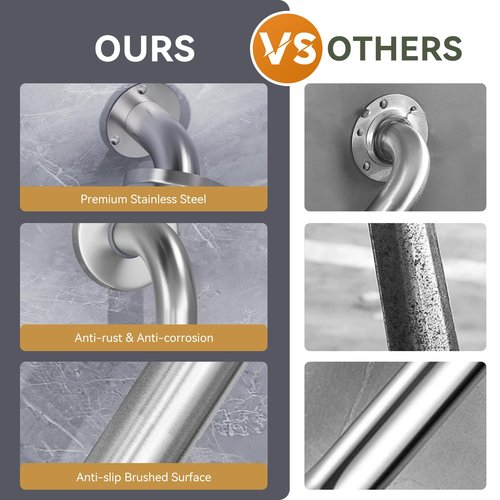 AmazerBath Shower Grab Bars for Bathtubs and Showers, Handicap Grab Bars for Shower Anti Slip, Shower Grab Bars for Senior for Wall Stainless Steel, Holds up to 500LBs, 12" L x 1" D, Brushed Nickel