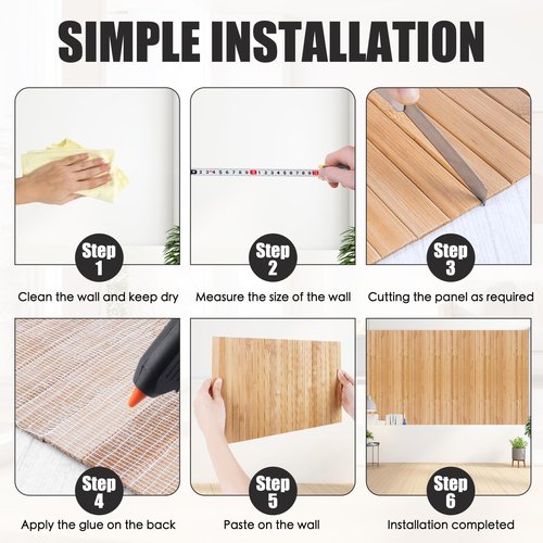 Bamboo Wall Panel for Interior Decoration Bamboo Pole Wrap Roll Natural Wainscoting Paneling Decorative Wall Slat Covering for Living Room, Kitchen, Bedroom, Office (16 Inch x 96 Inch, Carbonized)