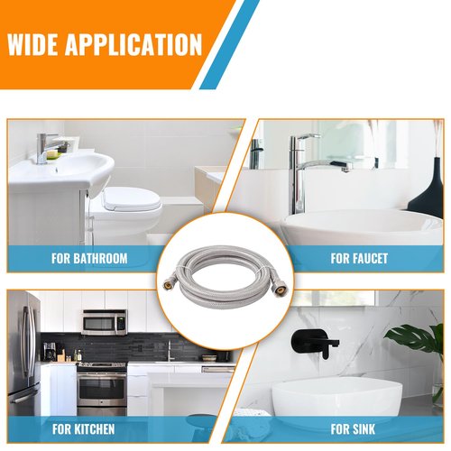 (2 Pack) SUNGATOR 16 Inch Faucet Supply Lines, 3/8" Female Comp Thread x 1/2" FIP Thread Sink Hose, 16" Stainless Steel Braided Faucet Supply Line for Bathroom, with 2 Wrenches and 1 Sealing Tape