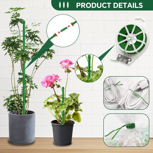 OuShuron Bulb Planter Tool,Stainless Steel Plant Seedling Transplanter,with 30 Plant Support and 164ft Twist Ties,Used for transplanting, Supporting, and Fixing seedlings