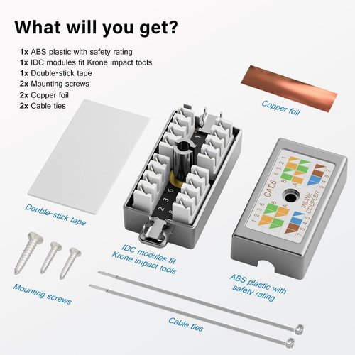 Iwillink 10Gbps Shielded Ethernet Junction Box,Cat6 Junction Box, Punch Down Type