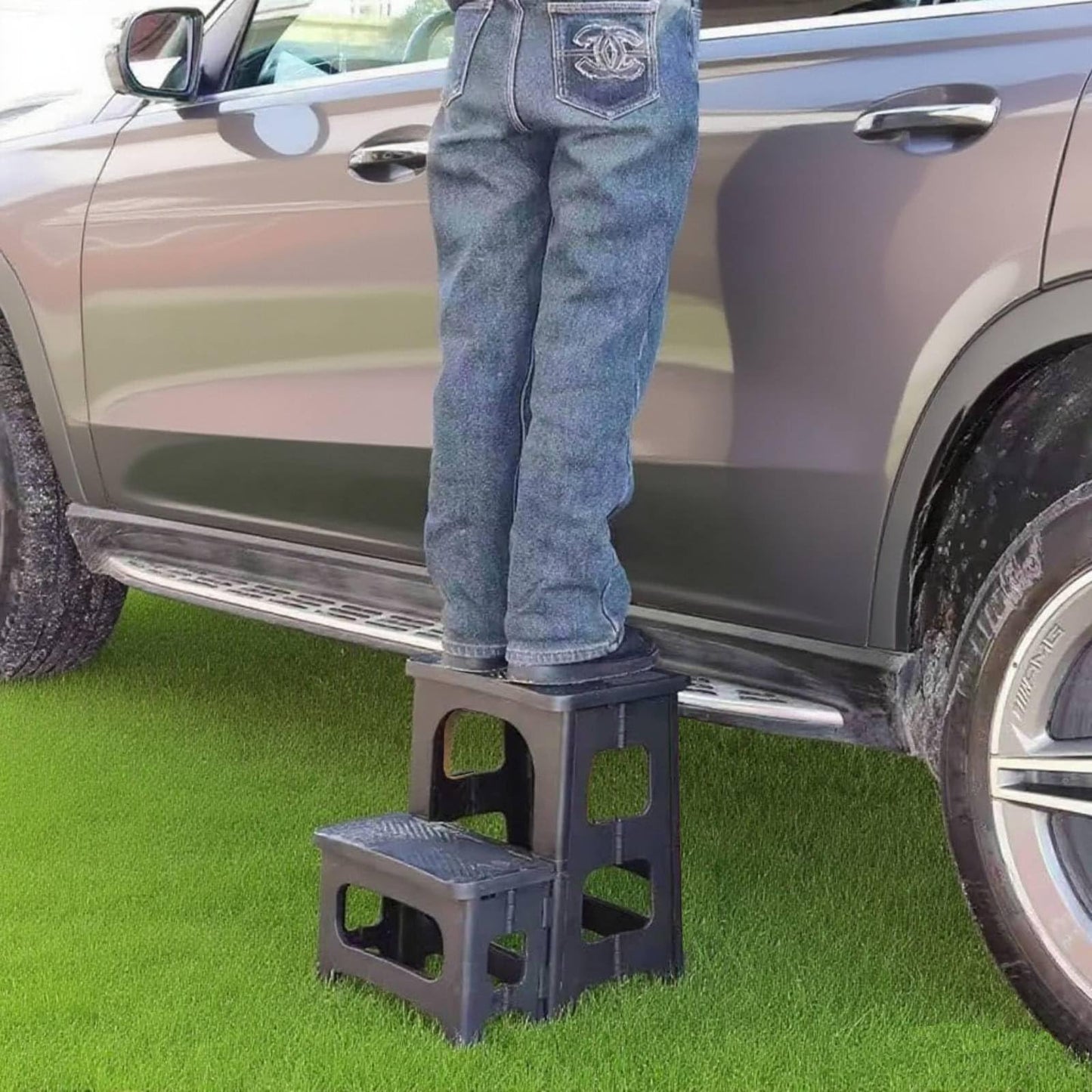 2-Step Folding Stool, Non-Slip Collapsible Step Stools, Bedside Stepstools, Portable Bedside Step Stool, Hold up to 300 lbs, Lightweight & Foldable Step Ladder for Kitchen Toilet Office Home RV-Black