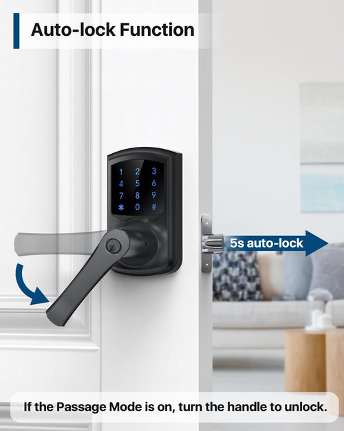 HIDALIFE Keyless Entry Door Lock with Keypad and Handle for Front Doors, Touchscreen Deadbolt, Anti-peep Password, Auto-Locking, Matte Black