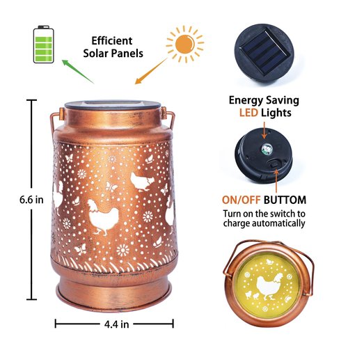 Chicken Solar Lanterns Outdoor Waterproof Hanging Solar Lights Chicken Gifts for Women Men Metal Decorative LED Chicken Lanterns for Garden Decor,Yard,Patio,Lawn,Tabletop,Pathway,Landscape
