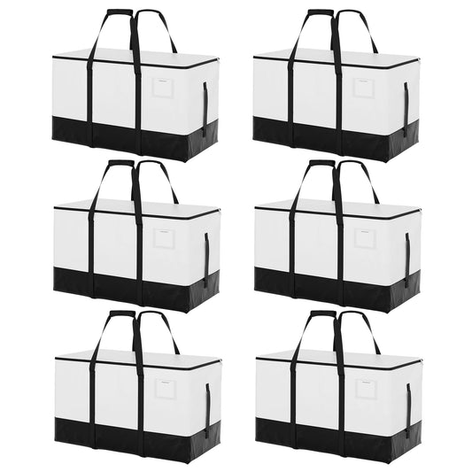 StorageWorks 6 Pack Extra Large Moving Bags, Heavy Duty Storage Packing Tote for Clothes, Alternative to Moving Boxes, Collapsible Moving Supplies with Reinforced Handles, White and Black