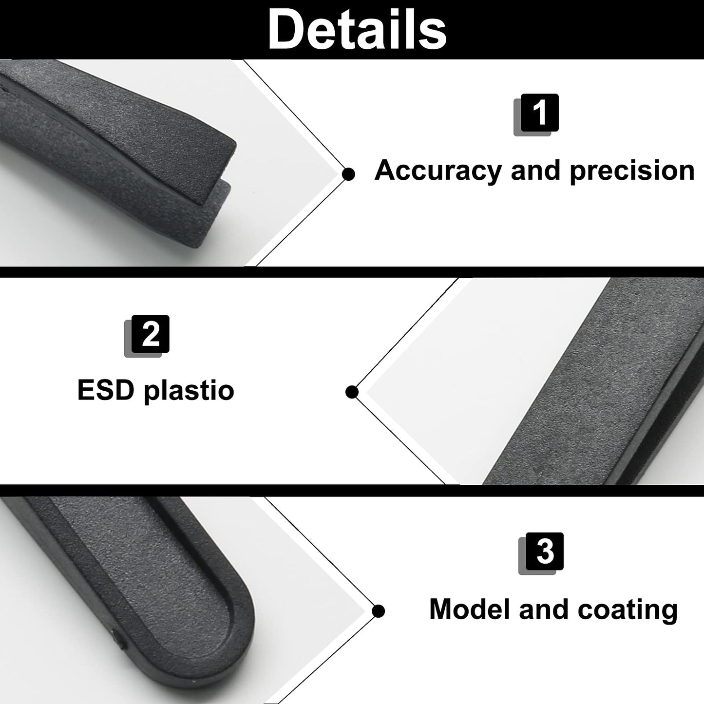 Qjaiune 10Pcs Flat Tip Plastic Tweezers, Anti-Static & Anti-Magnetic Tweezers, Precision Tweezers Set for Crafts Electronics, DIY, Repair Tool (4.6 Inch, Black, 93308)