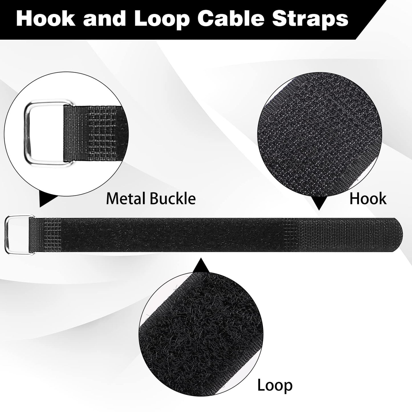 Lekou 35 Pack Cable Straps,8"-12"-18"-24"-30" Reusable Cable Ties, Hook and Loop with Metal Buckle, Fastening Securing for Cord Organizer Wire Management