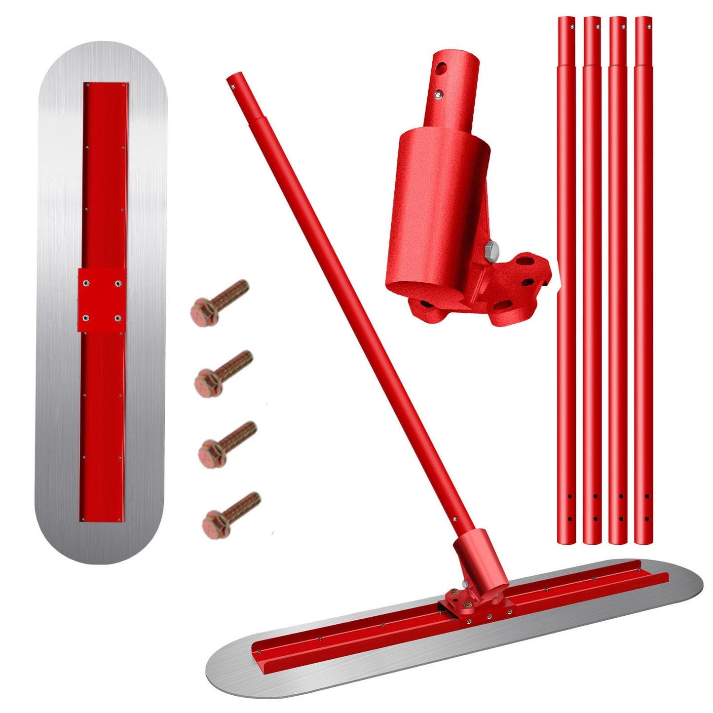 48"x 12"Fresno Concrete Trowel, Bull Float Concrete Tools Round End Stainless Steel Trowel Board with 4 Handles and All-Angle Bracket