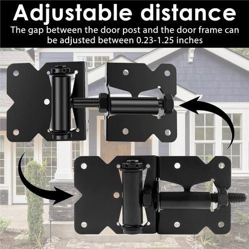 Self Closing Gate Hinges 4Pcs Iron Heavy Duty New Gate Hinge Adjustable Wooden Gate Hinge Hardware for Shed Fence Door