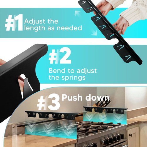Stainless Steel Stove Gap Covers 13.8~27.5 Inch Retractable, Range Trim Kit Between Stove Top and Counter Heat Resistant & Easy to Clean Oven Gap Filler by BOGDA Black (2 Packs)