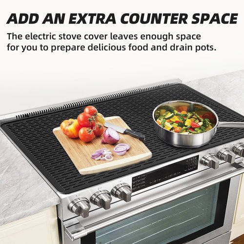 LOPNUR Electric Stove Cover for Stove Top, 36"x20.5" Silicone Stove Mat for Glass Top Stove Cover Protector, Heat Resistant Induction Cooktop Protector, Non-Slip Kitchen Glass Cooktop Protector, Black