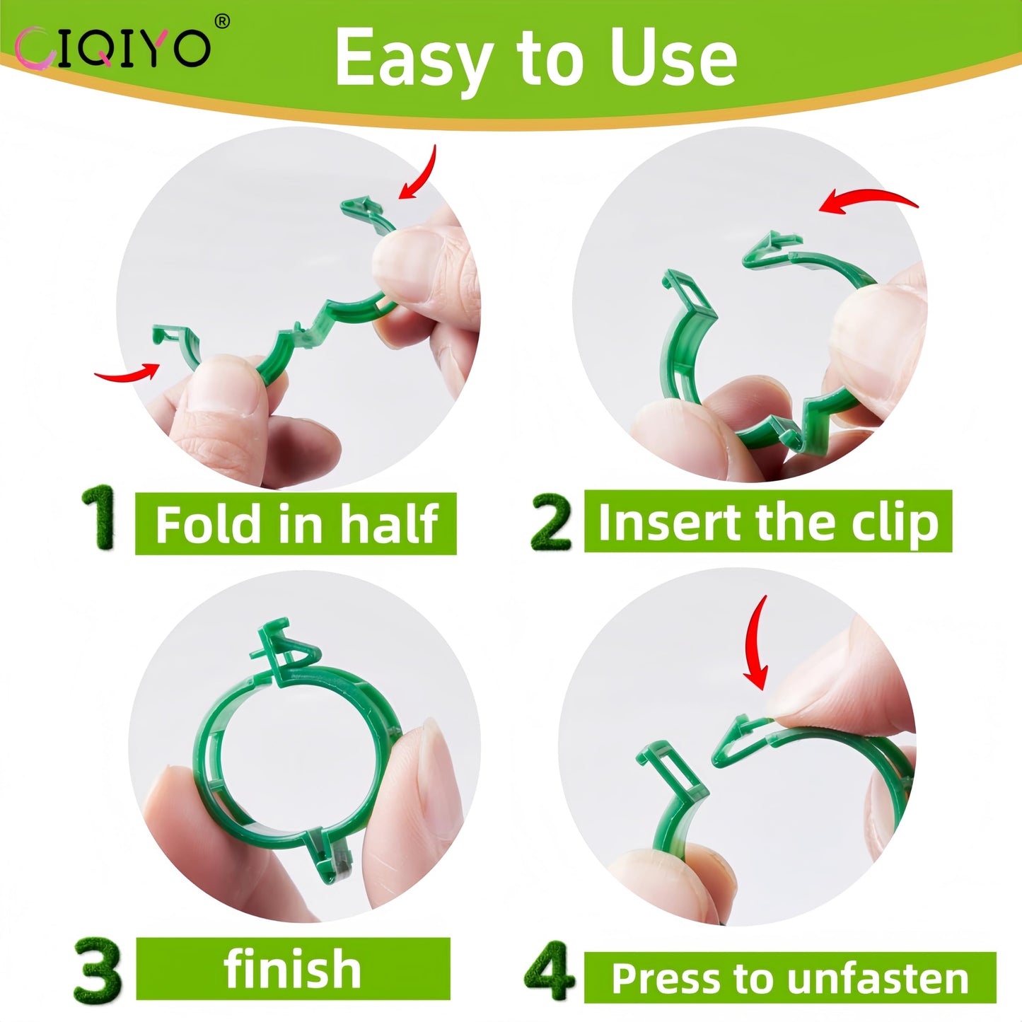 CIQIYO® 100 Pcs Plant Support Clips,Plastic Clips for Securing Plants,Tomato Vine Clips,Plant Fixing Clips,Garden Clips for Climbing Plants,Grape and Vine Vegetables (100, Green)