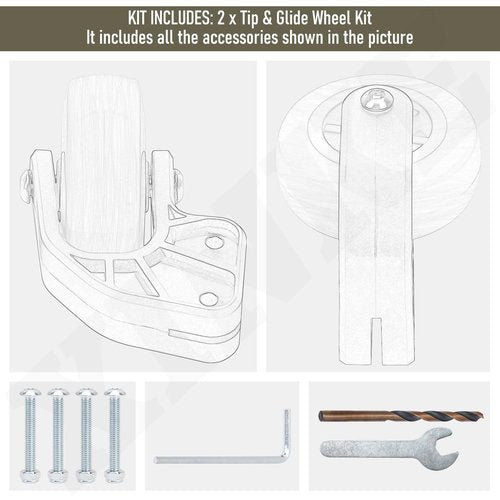 10940 Tip & Glide Wheel Kit Compatible with Little Gia-nt Ladders Without Wheels, Also for Multi-Position Ladders, Included Hrill bit, Wrench - Ladder Accessory