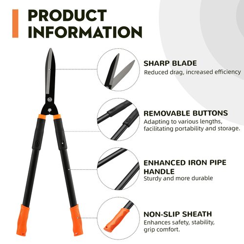 Garden Hedge Shears, 31-Inch Adjustable Garden Shears with 14° Angle Precision Blades. For Trimming/Shaping Hedges and Shrubs，Black/Orange