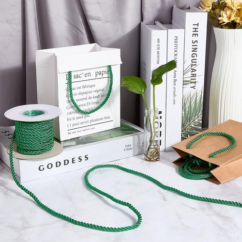 CABODYALS 5MM 3 Ply Dark Green Twist Grad Honer Cord Trim Braid Christmas Shiny Satin Twine Thread String Graduation Twined Decorative Thick Rope Cords for Sewing Making Home Decor Craft Drawstrings