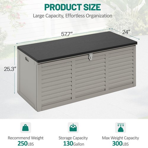 Sesslife 130 Gallon Outdoor Storage Box Lockable Deck Box with Handles Waterproof Dustproof Storage Box Easy to Assembly for Gardens Patio Yards (Gray)
