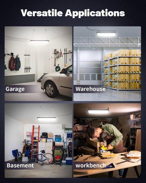 AGranTOP 2 Pack Linkable LED Shop Lights, 100W 15000LM Aluminum Plug in Garage Light w/ 9.84ft Power Cord and Switch, 6000K Daylight, for Garage, Workshop, Warehouse (Built-in Outlet)