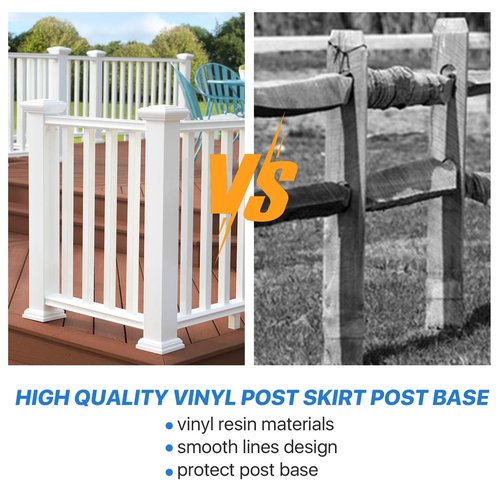 Aemygo 8 Pcs Vinyl Post Skirt, 4 Inch Split Style Post Base Cover White Post Sleeves Column Wraps for Porch, Fence, Stairs, Rails