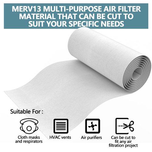 MERV 13 Filter Material, 23 Ft² Cut to Fit Air Filter Material for Captures Dust and Pet Dander as Small as 0.3 Microns. With Adhesive Hook Tape, Suitable for Ceiling and HVAC Furnace Vents