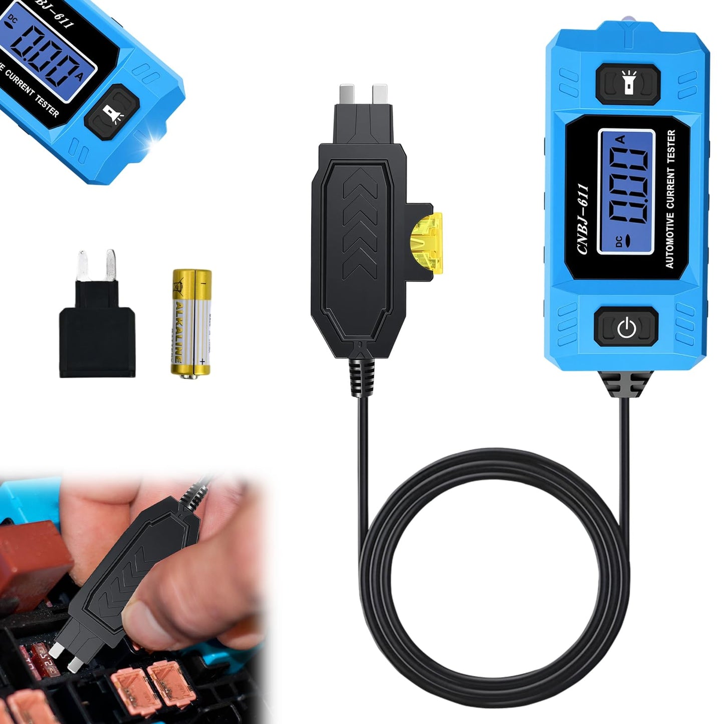 Fuse & Relay Tester, 12V/24V Automotive Circuit Fault Probe Tester with High-Precision Current Test & Blue Backlit LCD, Short/Open Finder with Front LED Light for Car, Truck Electrical Diagnostics