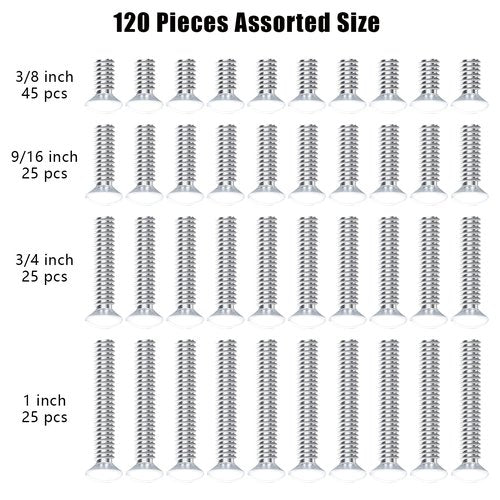 KINBOM 120pcs Wall Plate Screws, 4 Length Sizes 6-32 Thread Wall Panel Socket Screws Outlet Cover Screws Light Switch Cover Screw Replacement Electrical Screw for Wall Plate (White)