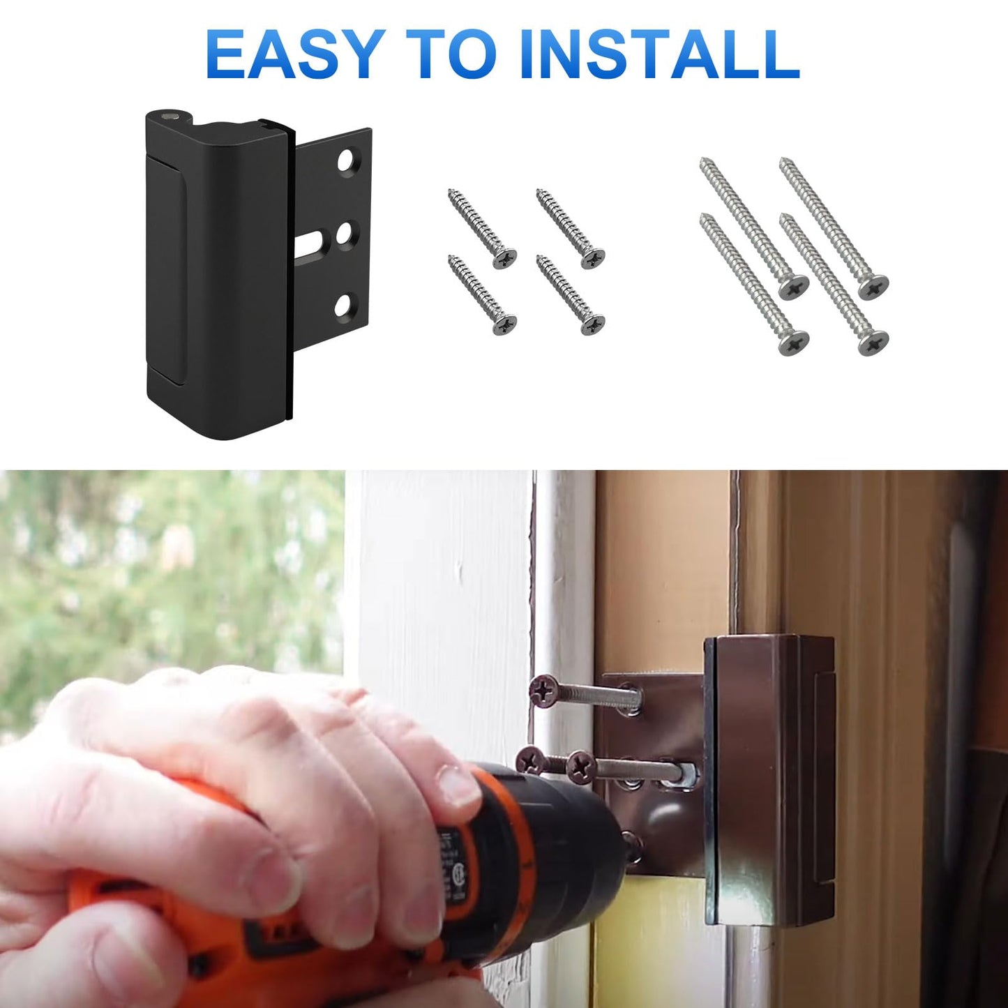 U 11126 Door Reinforcement Lock, 3'' Stop, Aluminum Construction, Add Extra High Security to Your Home and Prevent Unauthorized Entry, Black