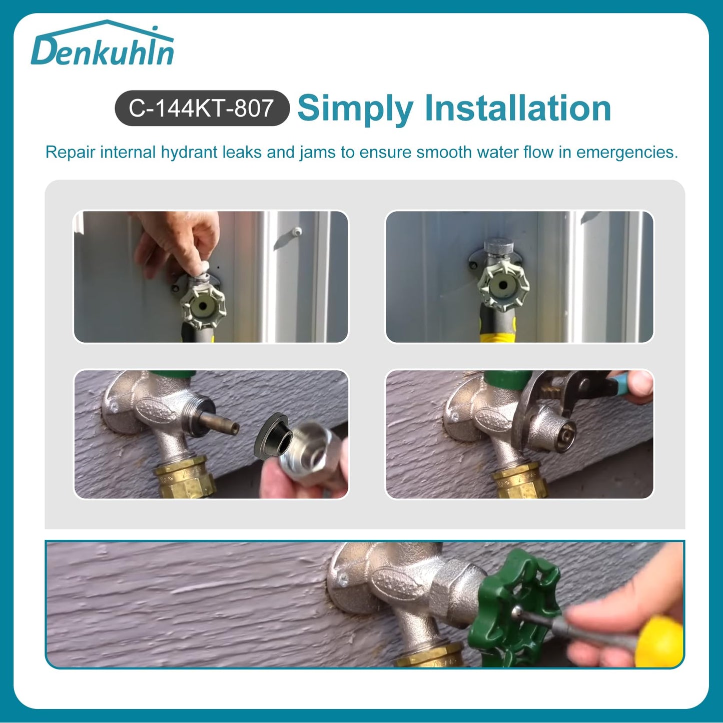 Denkuhin C-144KT-807 Complete Wall Hydrant Faucet Service Repair Kit Fit for Prier C-144 C-244 Series Wall Hydrant Replace Outdoor Faucet Repair Kit