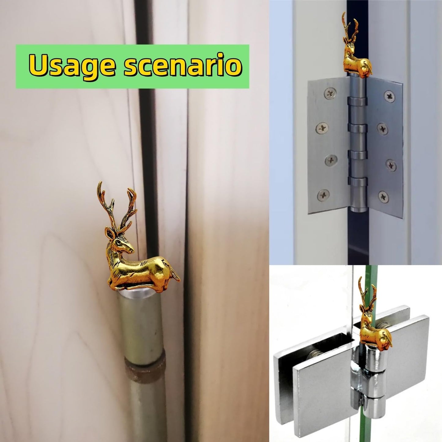 Brass Spotted Deer Door Hinge Heads Decorative Topper Metal Animal Ornaments Cute Magnetic Hinge Heads Figurines