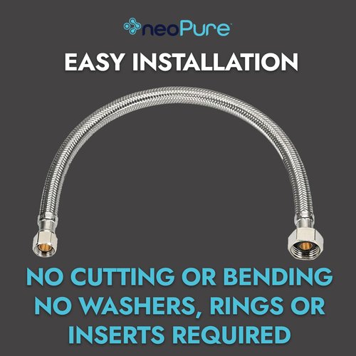 Neo-Pure 30-Inch Braided Polymer Water Supply Line with 3/8-Inch Compression Inlet x 1/2-Inch Female Iron Pipe Outlet, Flexible Connector for Residential Use