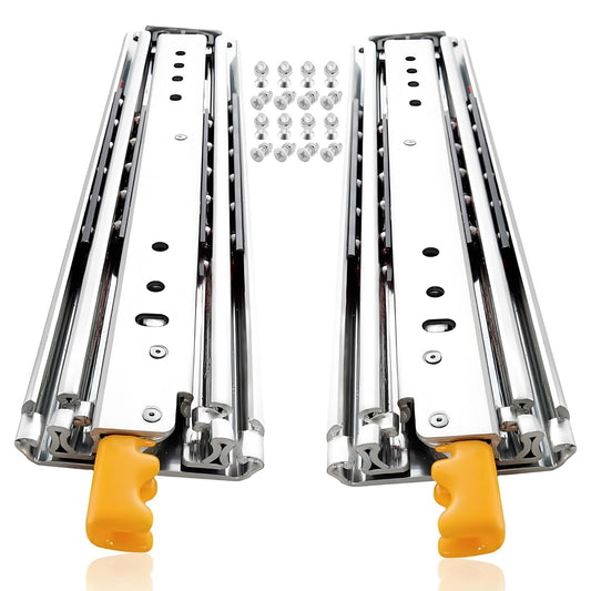 1 Pair Heavy Duty Full Extension Drawer Slides with Screws 12in 22in 36in 60in 72in 76in 80in 500 Lbs Load Capacity Locking Drawer Slides, Ball Bearing, Side Mount Drawer(68in)