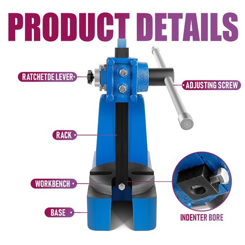 Arbor Press, Ratchet Leverage Arbor Press, with Handwheel, 5.5" Maximum Height Manual Desktop Punch Press Machine, Metal Arbor Press Tool (Blue, 1 TON)