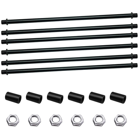ECUDIS 1/8-IP Black Straight Pipe Lamp Rod Lamp Stems Kit with Coupling Lamp Repair Hardware 300mm Long (Pack of 6)