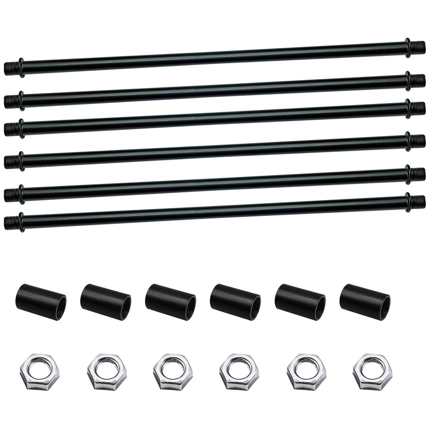 ECUDIS 1/8-IP Black Straight Pipe Lamp Rod Lamp Stems Kit with Coupling Lamp Repair Hardware 300mm Long (Pack of 6)
