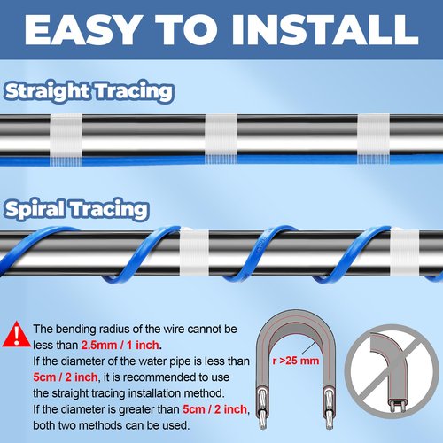 Heating Cable With Thermostat for Freeze Protection, 6FT Heat Cable + 6FT Power Line, Tape for Water Pipes Insulation, Trace for Metal Plastic Home Pipe, Roof, RV, Gutter