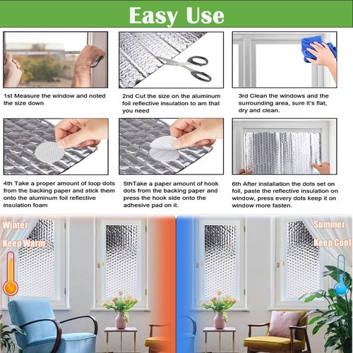 Double Reflective Insulation Foam 23.6inch×120Inch, 6MM Thick Reflective Window Radiant Barrier B2 Fireproof Aluminum Foil Bubble Insulation Roll for Keep Heat, Thermal Heat Block