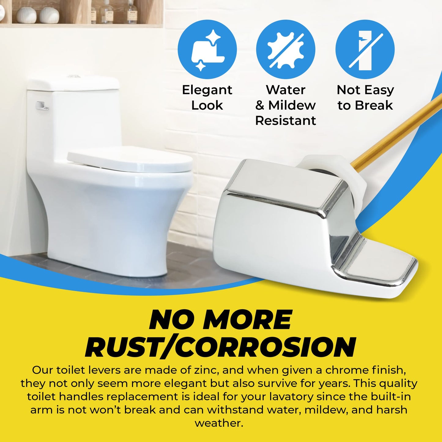 Qualihome TOTO Toilet Handle Replacement THU004-CP - Side Mount Toilet Handle Tank Flush Lever - Toilet Bowl Handles Side Mount - ELJER Toilet Handle Replacement - Chrome Polished