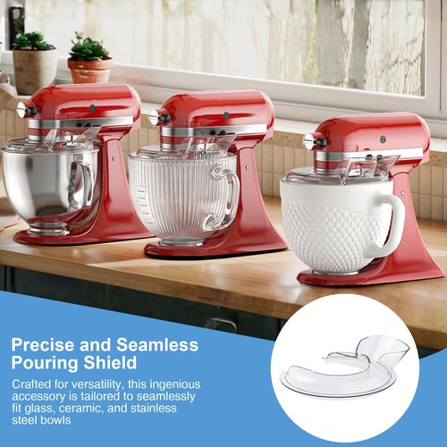 Food-Grade Pouring Shield for KitchenAid 4.5-5QT Mixer Bowl (Stainless Steel, Glass, Ceramic) - Secure Fit Splash Guard for KitchenAid Tilt-Head Stand Mixers and Dishwasher Safe
