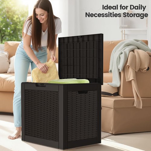 ComeWay 31 Gallon Outdoor Storage Box - Waterproof Resin Rattan Deck Bin for Indoor & Outdoor Use - Lockable & UV Resistant - Ideal for Package Delivery, Patio Cushions & Gardening Tools, Black