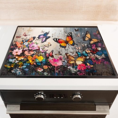 Stove Top Covers For Electric Stove,Colorful Butterflies Among Flowers Stove Mat For Glass Cooktop Protector,Extra Large Oven Range Top Cover 28X20In