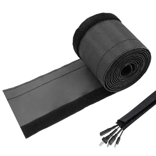 Flauzmann Hook and Loop Cable Sleeve, 3/4" - 6.6FT Dog Cat Cord Protector Waterproof Split Sleeving for USB Computer Office Automotive Audio Cables - Protects Cables from Pets Chewing - Black
