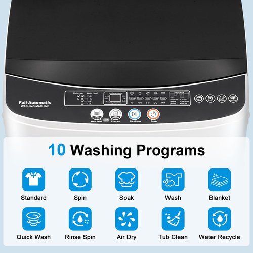 DOGHLY 2.2 Cu. Ft.Portable Washing Machine with 10 cycles, 17 Lbs Capacity Full Automatic Washer and Spinner Combo, Compact Laundry Washer for Apartment RV Dorm