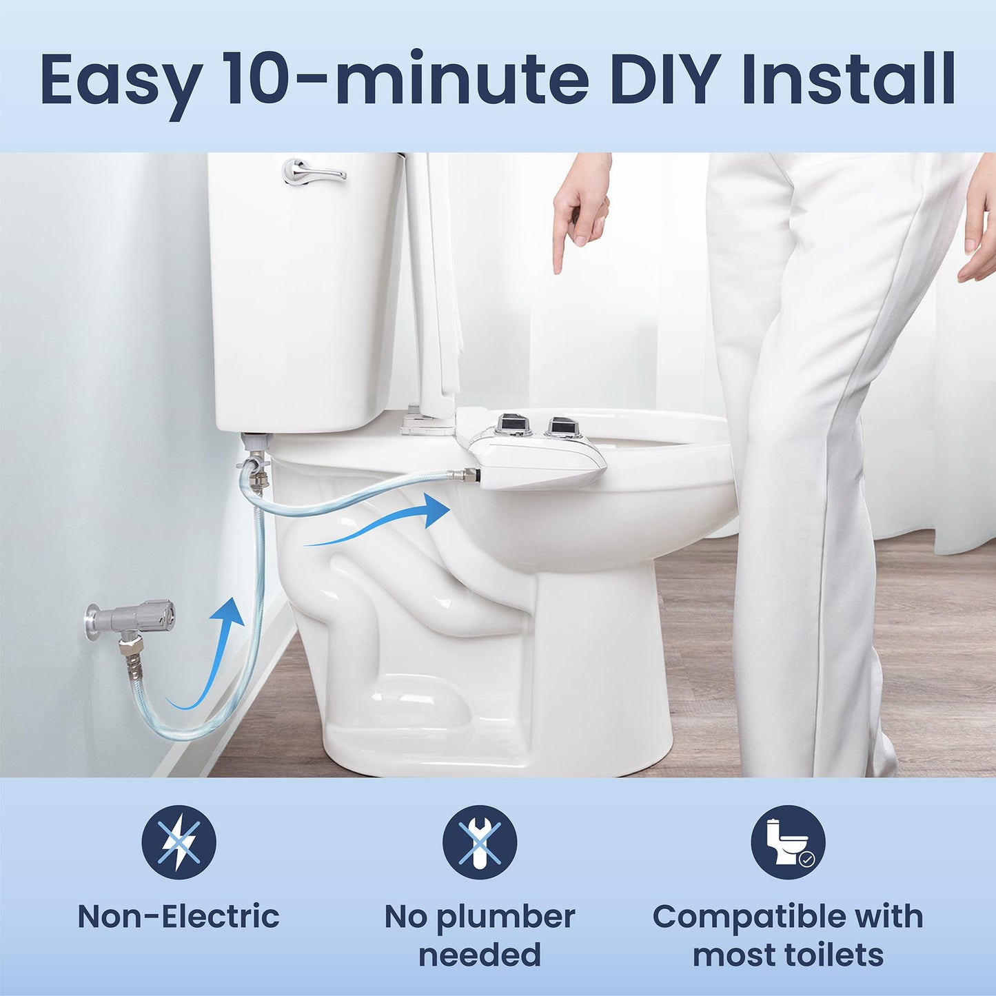 LUXE Bidet NEO 185 Plus - Dual Nozzle, Non-Electric Bidet Attachment for Toilet Seat, Patented Slide-In Install, 360° Self-Clean, EZ-Lift to Clean, Feminine & Rear Wash (Rose Gold)
