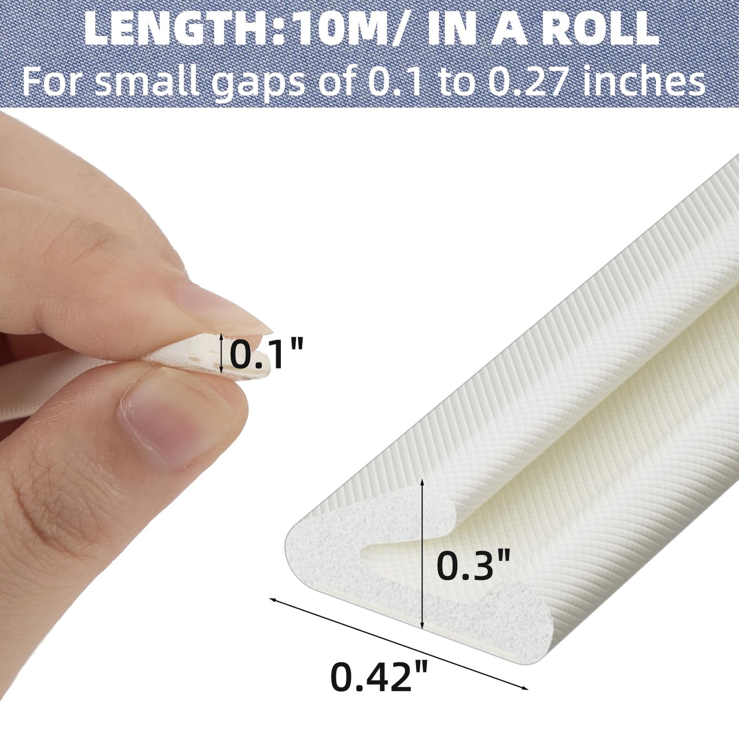 Foam Weather Stripping Door Seal Strip for Small Gap, V Shape Self-Adhesive Door Weatherstripping Door Frame Insulation for Winter,Draft Blocker,Dustproof Tape（33Feet,White）