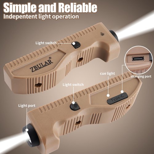 ZBULAR Tactical Weapon Light, 1450 Lumens, M-Lcok Compatible, Strobe Function,USB Rechargeable, Desert Tan