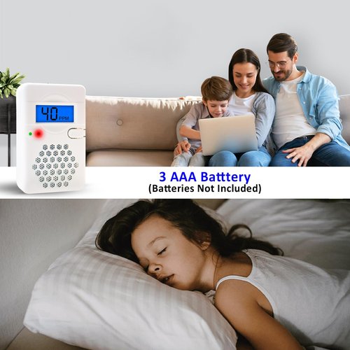 Carbon Monoxide Detector Alarm with Digital LCD Display, CO Detector Alarm with Replaceable Battery,Test-Reset Button, Low Battery Indicator, Portable,complies with UL2034(Batteries NOT Included)