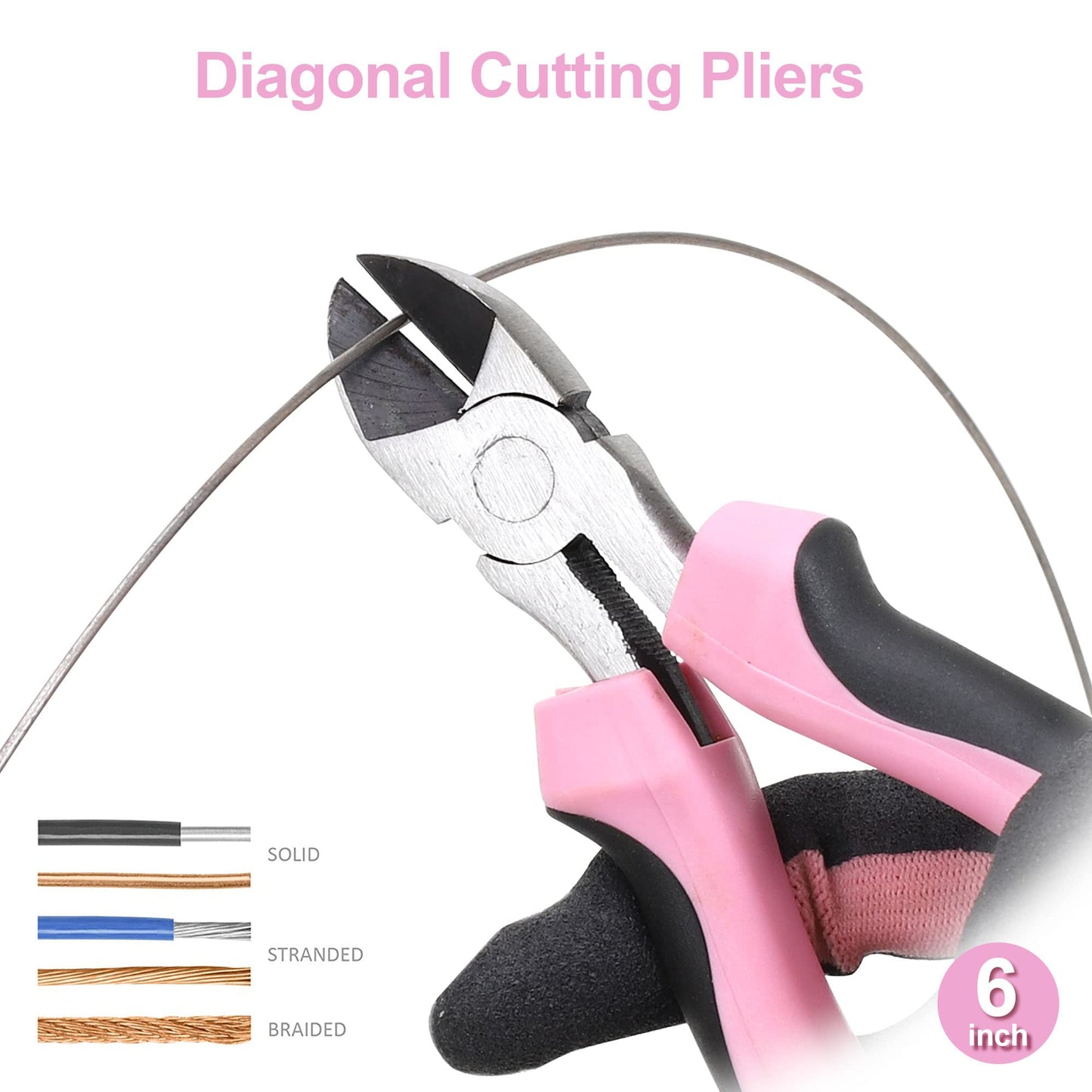FASTPRO 5-Piece Pink Utility Pliers Set with Storage Bag, Includes Groove Joint, Diagonal, Long Nose, Slip Joint Pliers and 8" Adjustable Wrench