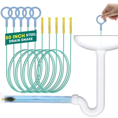 Kelly's Collection 50 Inch Drain Snake Hair Drain Clog Remover(5 Pack), Unbreakable Metal Sink Snake Drain Hair Removal Tool, Long/Flexible/Thin Drain Cleaner Tool to Unclog Bathroom Sink, Tub, Shower