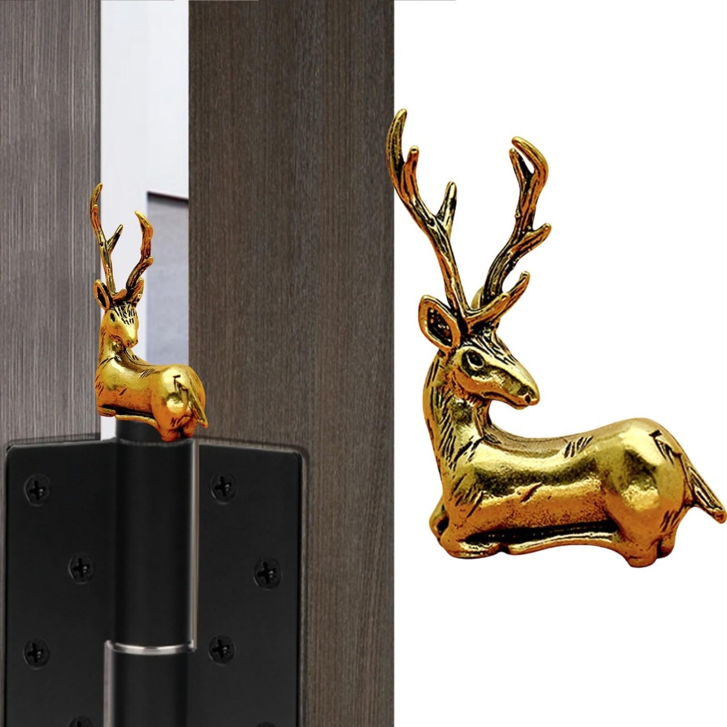 Brass Spotted Deer Door Hinge Heads Decorative Topper Metal Animal Ornaments Cute Magnetic Hinge Heads Figurines