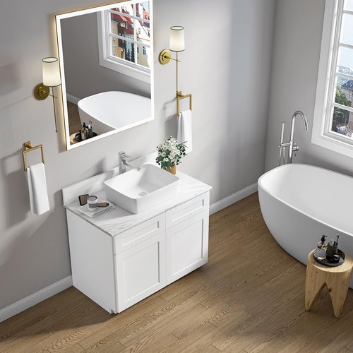 Sinber BVS1915A-OL 19" x 15" x 5.31" White Rectangular Ceramic Countertop Bathroom Vanity Vessel Sink